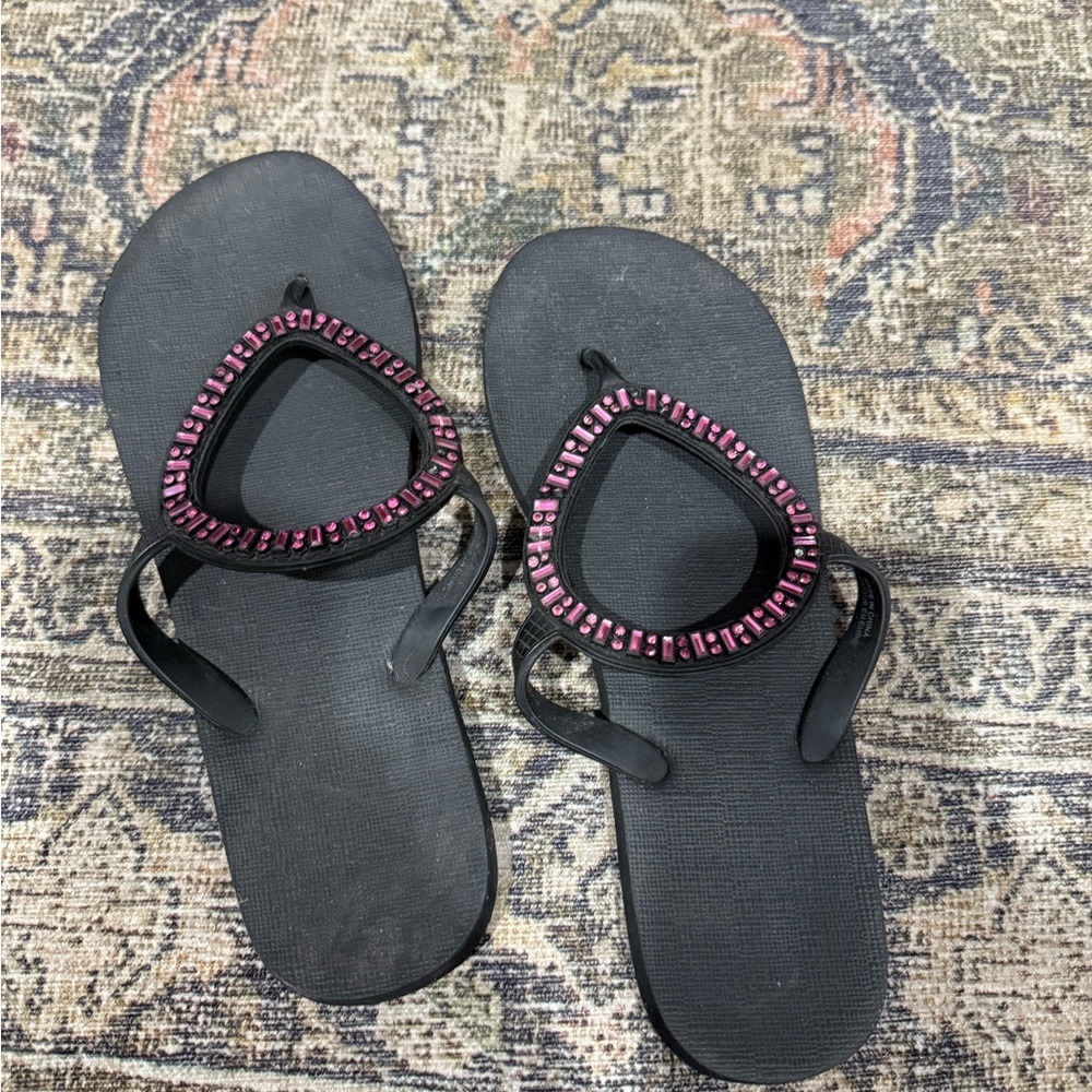 Sanuk Black Sandals with Pink Accents